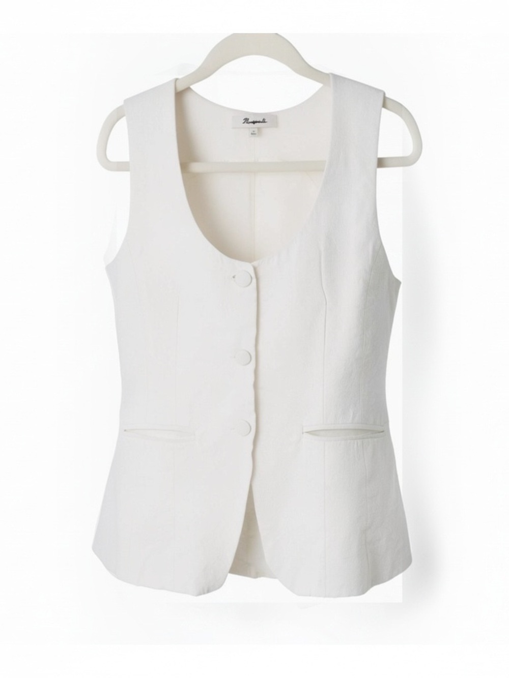 Madewell 100% Linen Scoopneck Cutaway Vest in Salt Color EUC Size 10 Wh - Picture 5 of 16